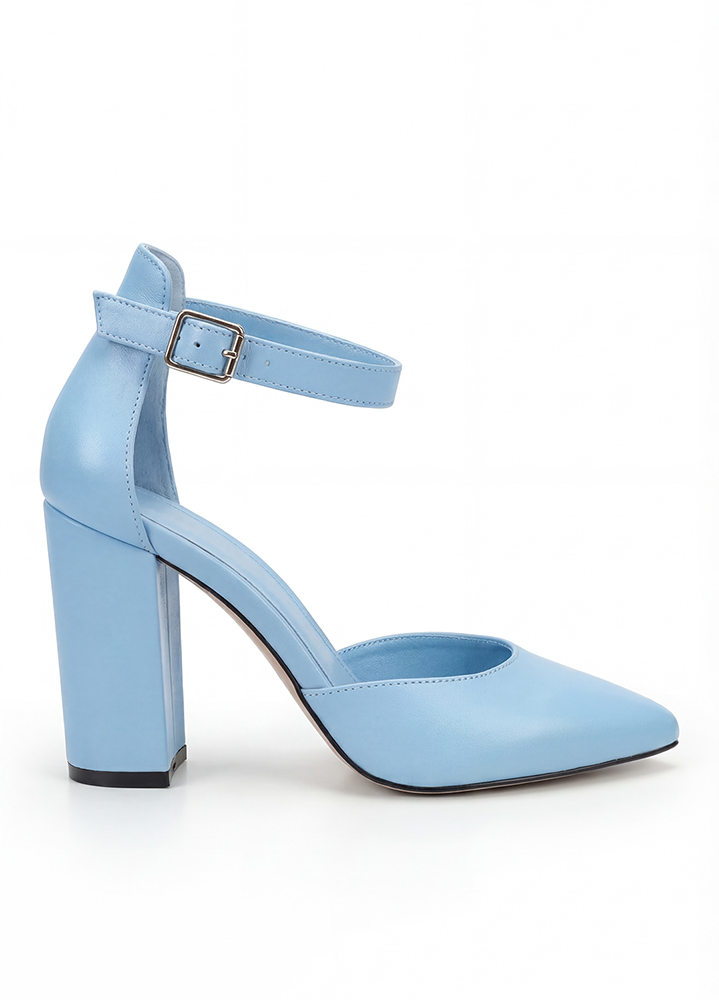 Туфли Bogemiya кожаные голубые на каблуке 8655-28