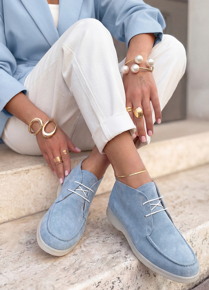 Ботинки лоферы женские голубая замша LORO 8660-28