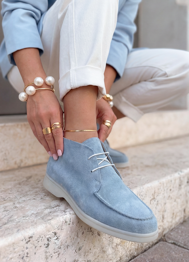 Ботинки лоферы женские голубая замша LORO 8660-28