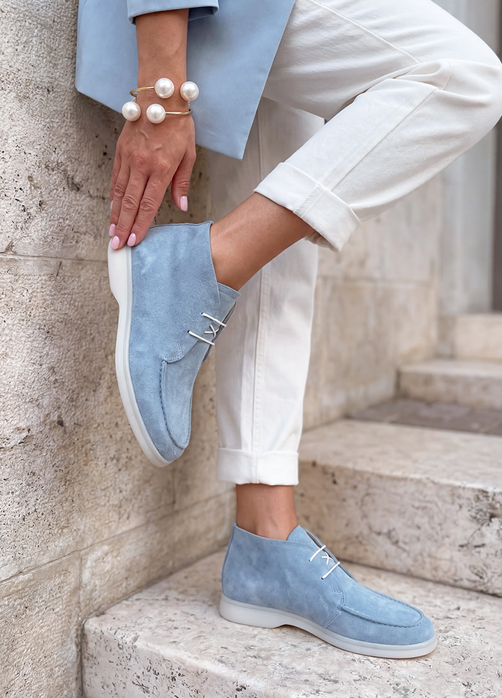 Ботинки лоферы женские голубая замша LORO 8660-28