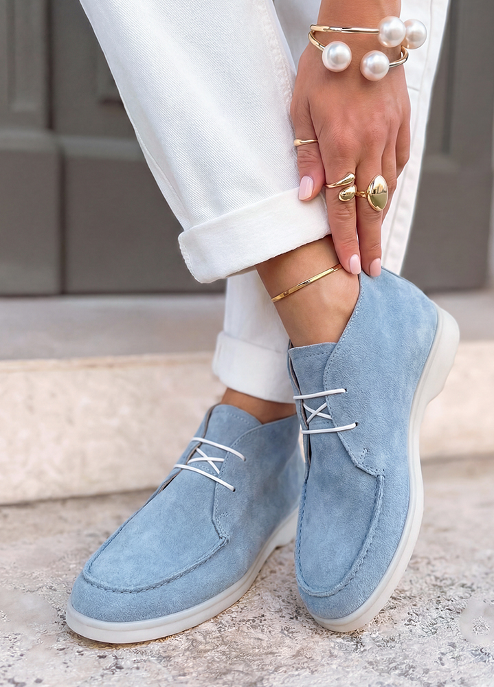 Ботинки лоферы женские голубая замша LORO 8660-28