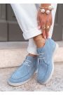 Ботинки лоферы женские голубая замша LORO 8660-28