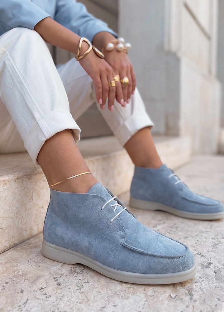 Ботинки лоферы женские голубая замша LORO 8660-28