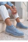 Ботинки лоферы женские голубая замша LORO 8660-28
