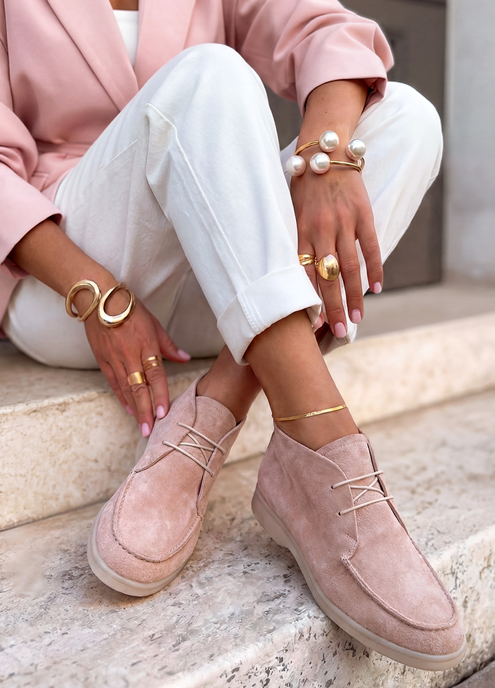 Ботинки лоферы женские замша пудра LORO 8661-28