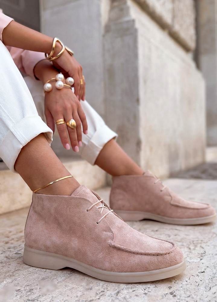 Ботинки лоферы женские замша пудра LORO 8661-28