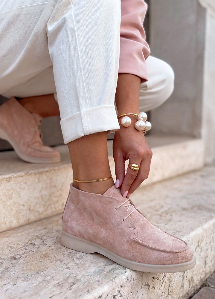 Ботинки лоферы женские замша пудра LORO 8661-28