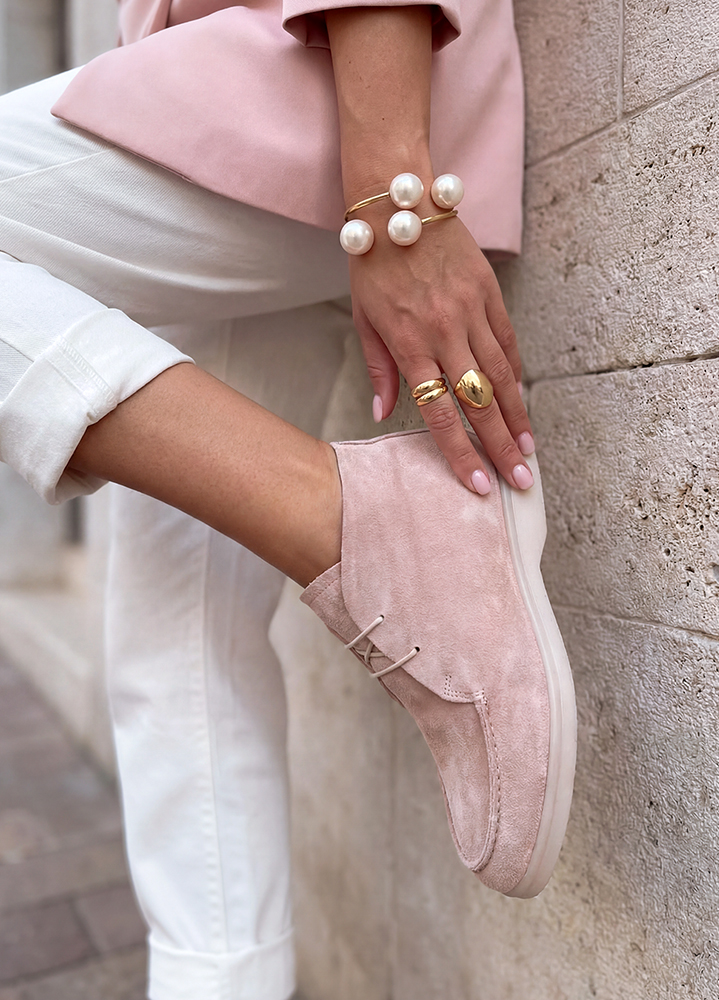 Ботинки лоферы женские замша пудра LORO 8661-28