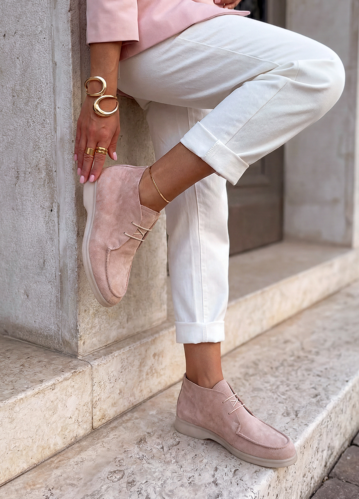 Ботинки лоферы женские замша пудра LORO 8661-28