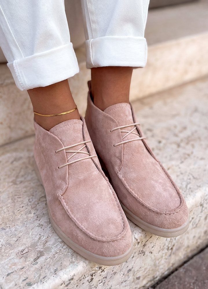 Ботинки лоферы женские замша пудра LORO 8661-28