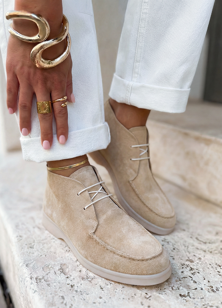 Ботинки лоферы женские беж замша LORO 8662-28