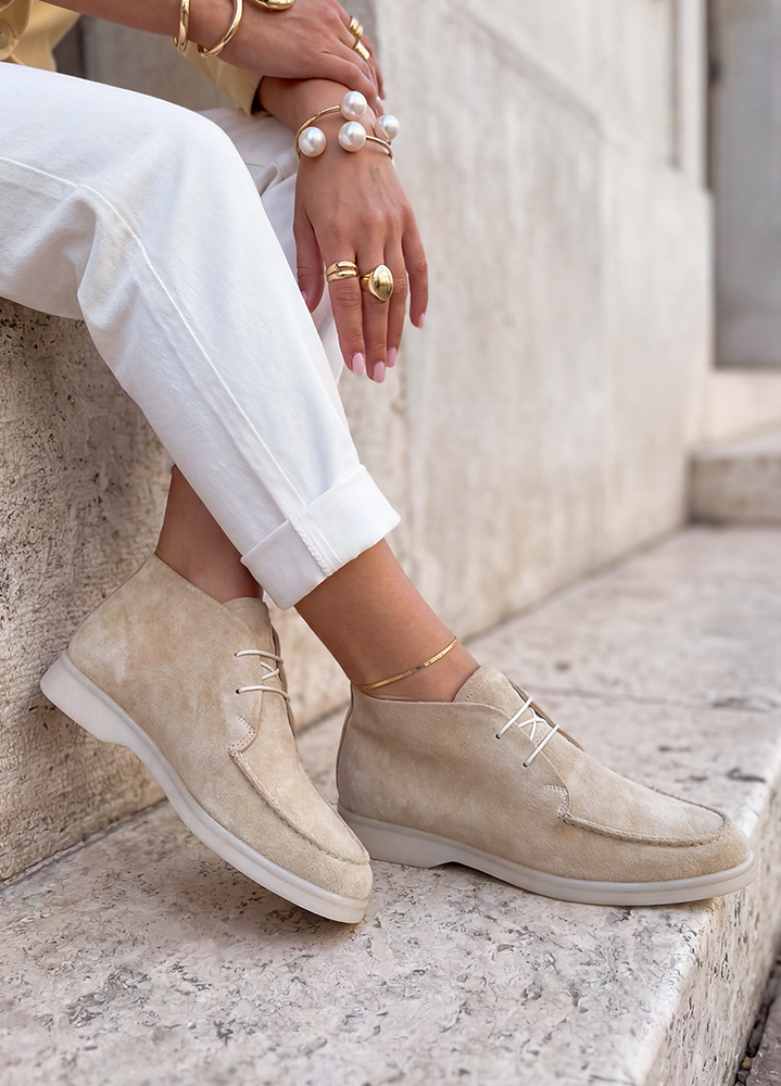 Ботинки лоферы женские беж замша LORO 8662-28