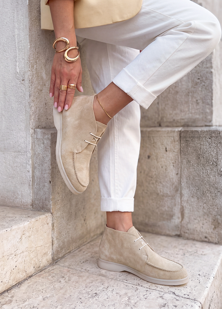 Ботинки лоферы женские беж замша LORO 8662-28