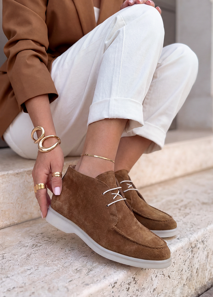 Ботинки лоферы женские шоколад замша LORO 8663-28