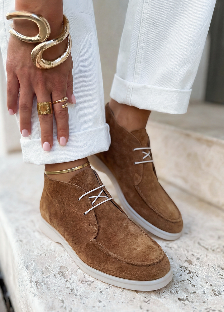 Ботинки лоферы женские шоколад замша LORO 8663-28