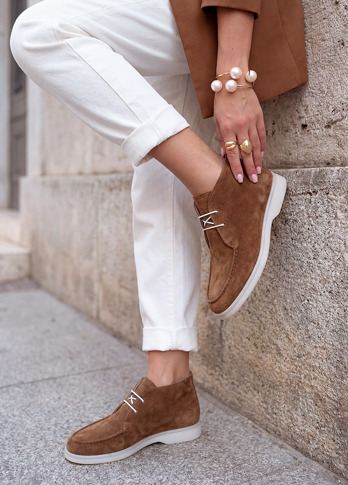 Ботинки лоферы женские шоколад замша LORO 8663-28