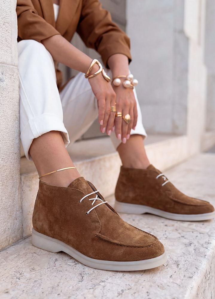 Ботинки лоферы женские шоколад замша LORO 8663-28