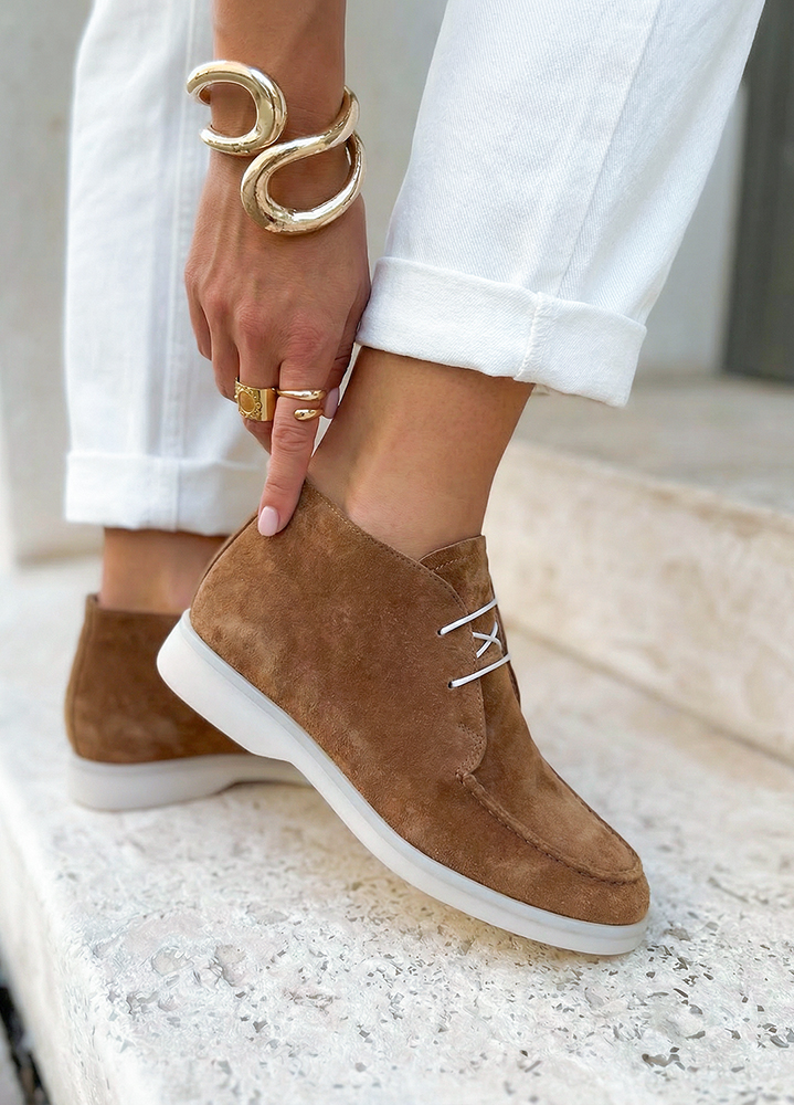 Ботинки лоферы женские шоколад замша LORO 8663-28