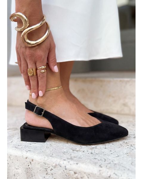 Туфли босоножки острый нос черная замша Rose 8667-28