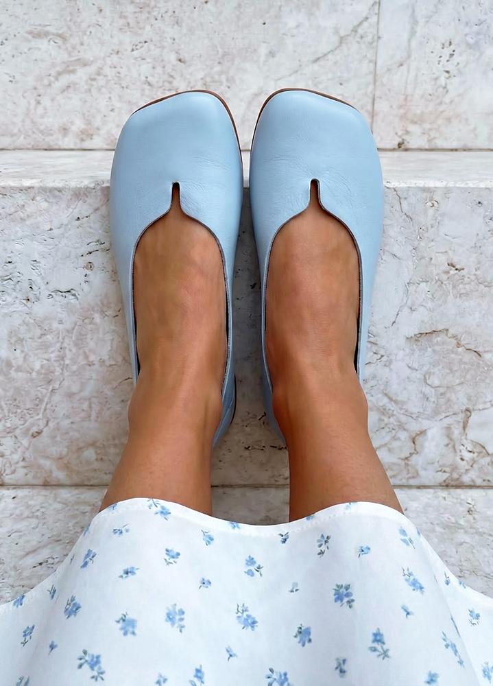 Туфлі балетки блакитні Barefoot шкіряні 8698-28