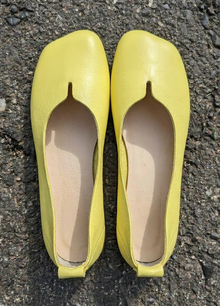 Туфли желтые балетки Barefoot кожаные 8699-28