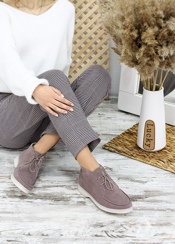 Черевики короткі жіночі замшеві мокко LORO 7651-28