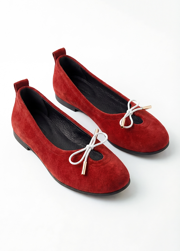 Туфлі балетки замшеві червоні з бантиком 8652-28