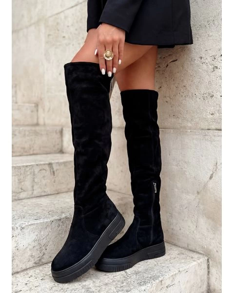 Високі ботфорти чоботи чорна замша 8581-28