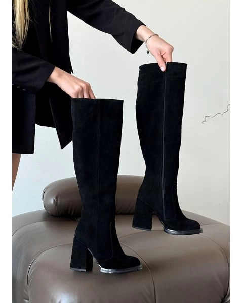 Ботфорти натуральна замша чорний 8256-28